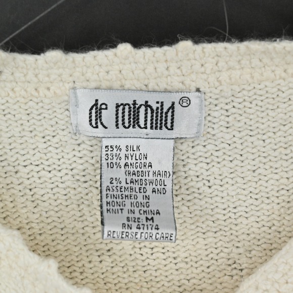 Vtg Granny Core Silk Angora Embroidered Sweater Size‎ L Lambswool Floral Pearl - Picture 6 of 12